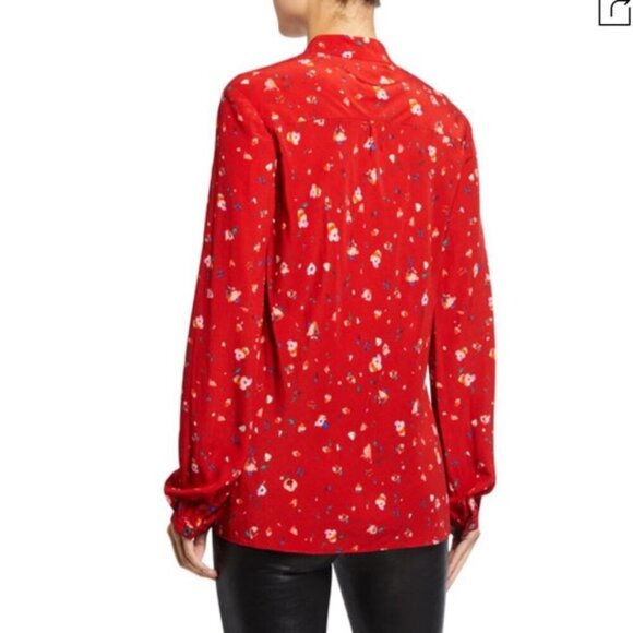 Derek Lam Evadine Blouse Red Floral Tie-neck Long Sleeves Top 2 - Picture 2 of 13